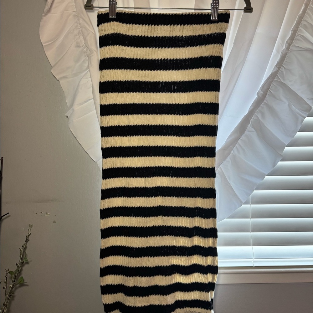 Zara Black and Cream Striped Pencil Skirt